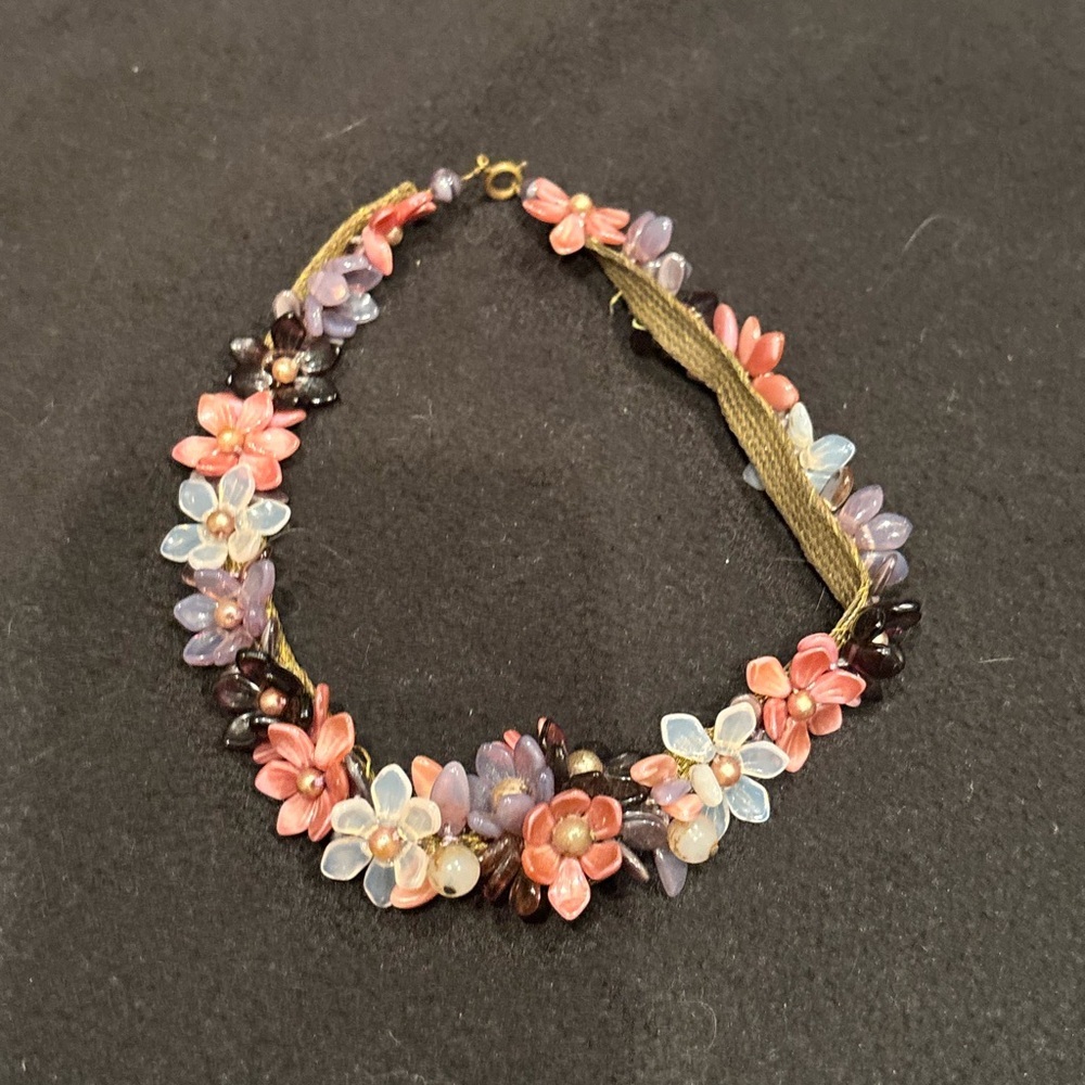 Floral Gemstone Necklace with Pink and Purple Accents